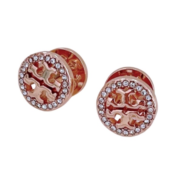 TORY BURCH • Rose Gold Miller Pavé Stud Earrings - Picture 3 of 11